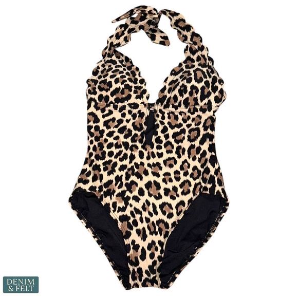Kate Spade Leopard Print Scallop Halter One-Piece Swimsuit Size Small - Picture 5 of 16